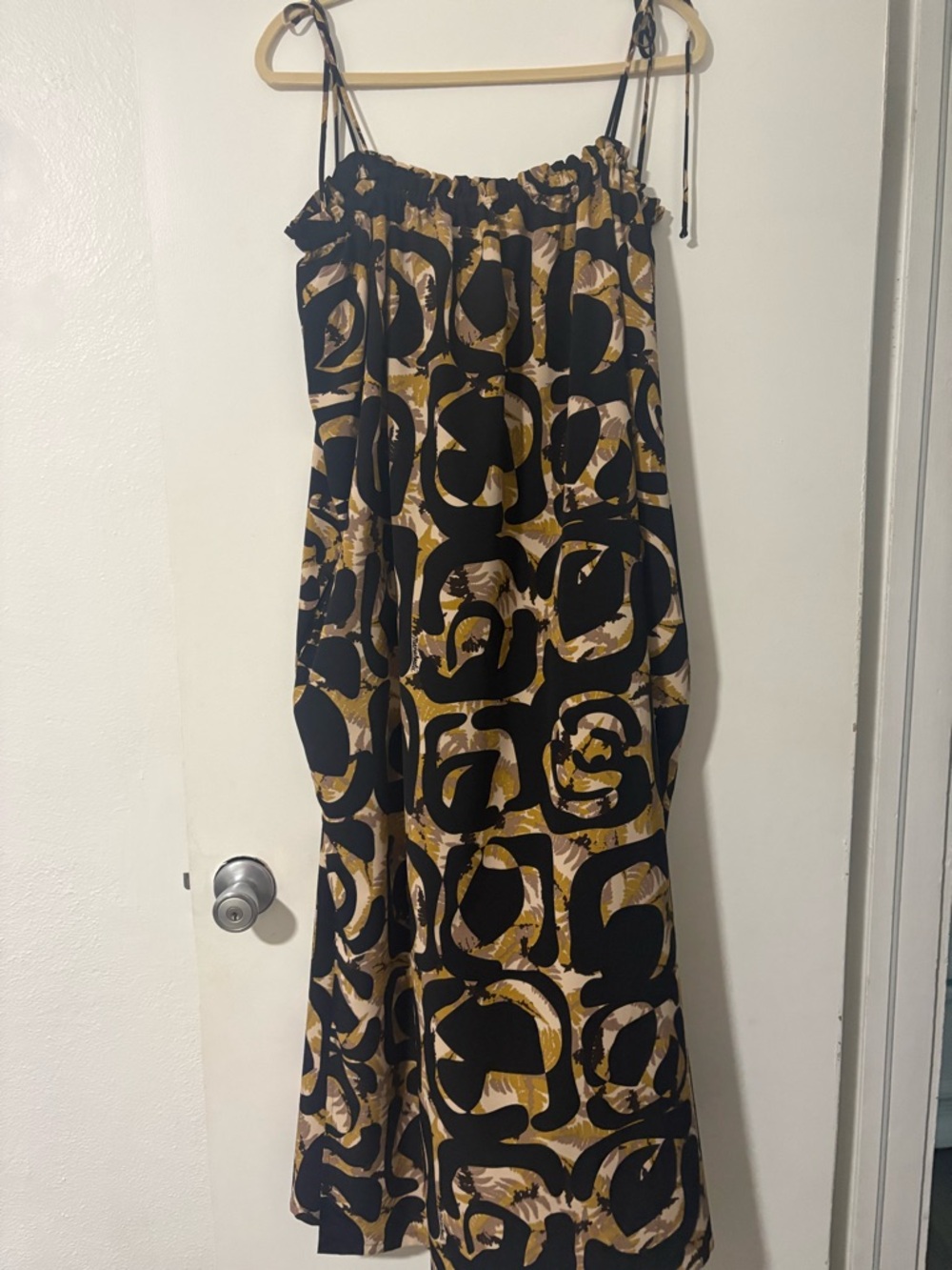 Manuhealii Black and Gold Maxi Dress with Abstract Print